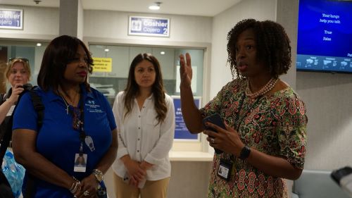 Dr. Ezike guides representatives from Blue Cross Blue Shield of Illinois during a tour of Mount Sinai Hospital in 2023